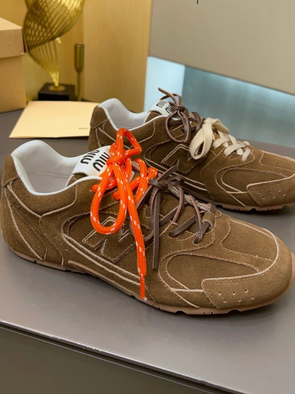 Authentic New Balance X Miu Miu 530 Suede Brown Sneakers